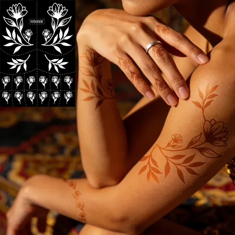 Hollow Henna Temporary Tattoo Stencil Fine Floral Vine Pattern Body Art Sticker For Party DIY Painting Tool