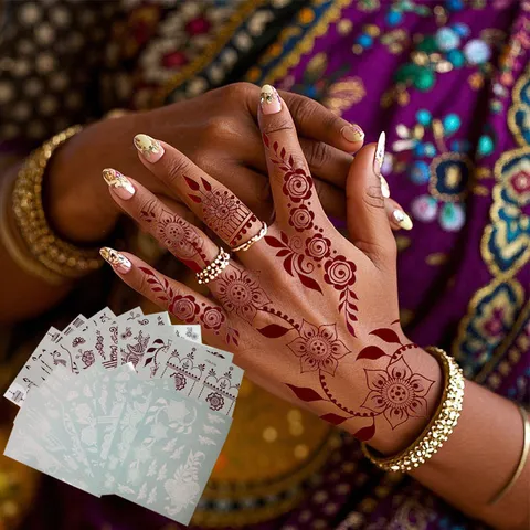 Indische Henna Tattoo Aufkleber Florale Spitze Ausgehöhlt Wasserdicht Temporäres Tattoo Für Körper Hand Party Dekor