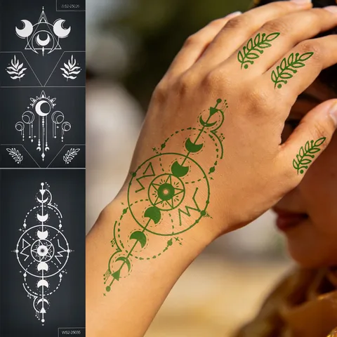 Geometrische Maanfase Henna Holle Tattoo Sjabloon Waterdichte Tijdelijke Lichaamskunst Sticker Voor Feest Festival Makeup