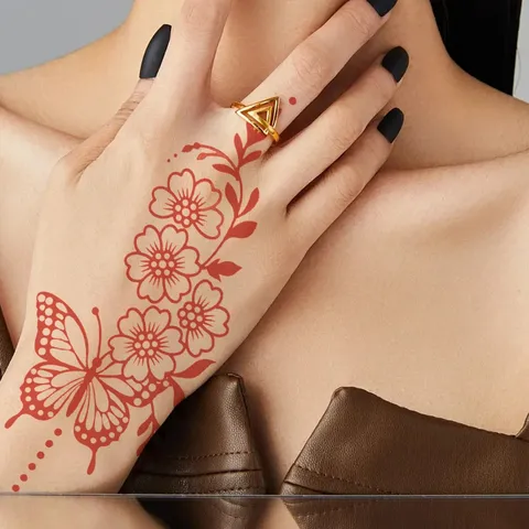 Waterproof Plant Juice Henna Tattoo Stencil Sticker Rose Floral Temporary Tattoo Template For Hand And Wrist