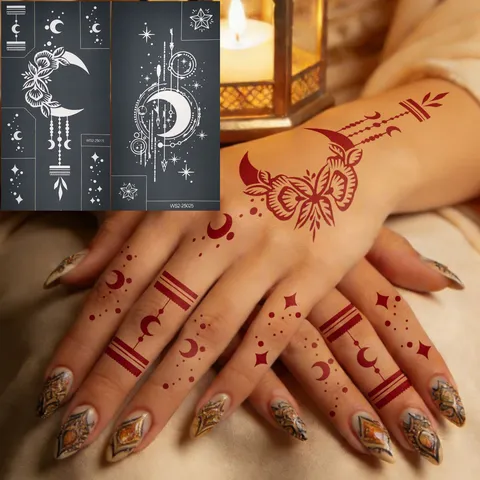 Henna Tattoo Stencils Temporary Tattoo Stickers Black White Moon Star Floral Geometric Body Art Decals