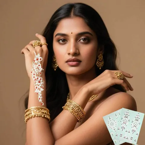 Weißes Henna Temporäres Tattoo Aufkleber Indischer Stil Braut Hochzeit Hand Körper Strass Aufkleber Party Bühne Körperkunst