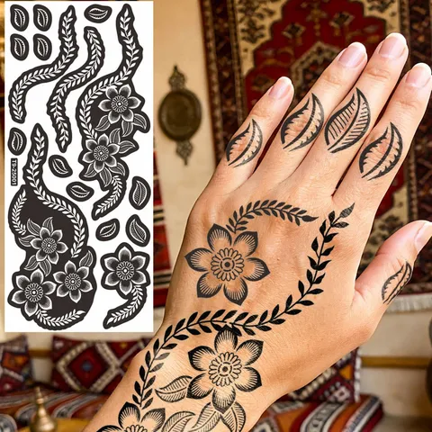 Environmental Hollow Henna Tattoo Stencil Sticker Hand Flower Airbrush Template