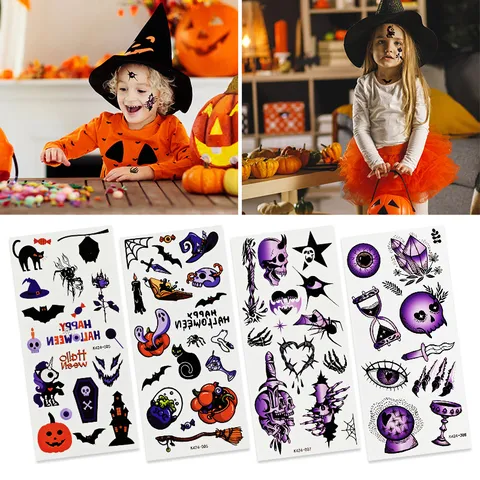 Halloween Temporäre Tattoo Aufkleber Für Kinder Kürbis Spinne Fledermaus Gesicht Party Körperkunst Wasserdichte Falsche Tattoos Papier Dekor