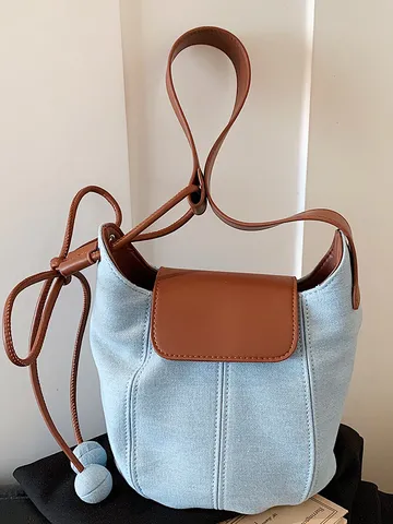 Γυναικείο Ρετρό Denim Bucket Bag Casual Commuting Shoulder Crossbody Bag Patchwork Stitching Stylish Underarm Bag Handbag