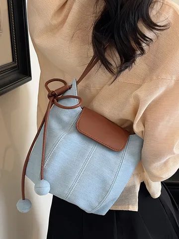Γυναικείο Ρετρό Denim Bucket Bag Casual Commuting Shoulder Crossbody Bag Patchwork Stitching Stylish Underarm Bag Handbag