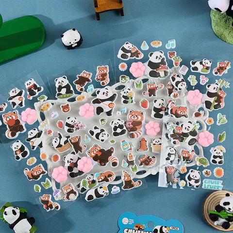 Cartoon Großer Panda Und Roter Panda Schaumstoffsticker Süße Kinder Handkonto DIY Dekorative Aufkleber Set
