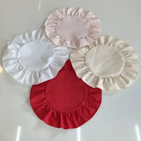 European Style Round Ruffle Placemat Polyester Pleated Lace Coaster Embroidered Table Mat Heat Resistant Decorative Dining Mat