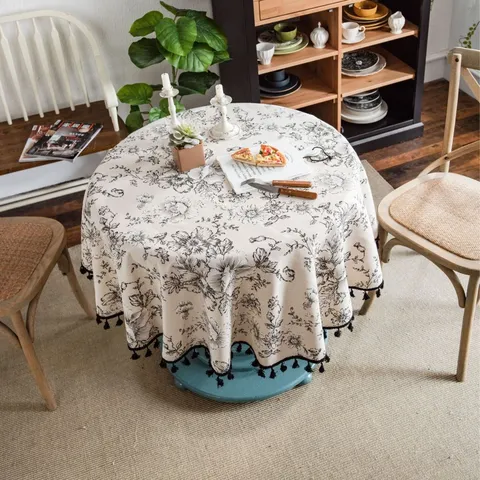 Tovaglia Rotonda in Cotone e Lino Pastorale Americana Stampa Floreale Vintage Copertura Tavolo con Nappe Arredo Casa Rustica