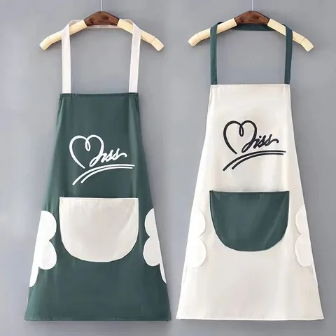 Waterproof PVC Apron For Women Men Kitchen Cooking Work Wear Solid Color With Pocket Hand Wipe Design Home Apron