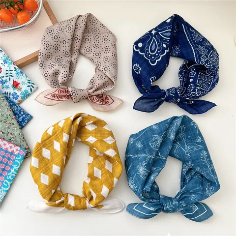 Dames Mode Vierkante Sjaal Koreaanse Stijl Bedrukte Polyester Halsdoek Vintage Bloemen Haarband Decoratieve Sjaal