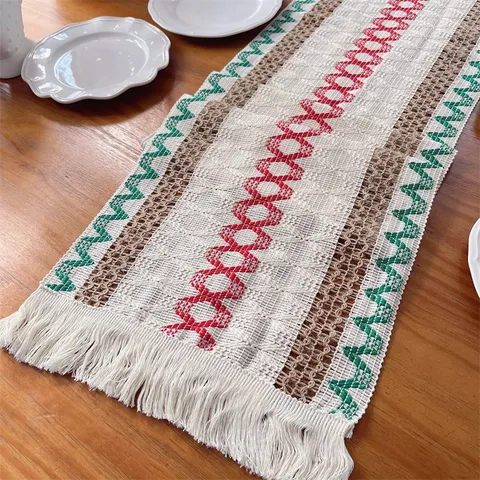 Runner da Tavolo Natalizio in Pizzo Intrecciato Motivo Geometrico Con Nappe Runner Decorativo per Tavolo da Pranzo Festa Casa