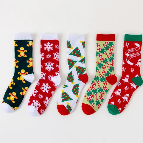 Weihnachtssocken Cartoon Weihnachtsmann Schneemann Muster Wadenhoch Polyester Mischung Warme Wintersocken Für Herren Damen Geschenk