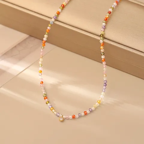 Dolce Collana Choker Di Perline Multicolore Da Donna In Rame Placcato Oro Vero Con Ciondolo In Strass Gioielli