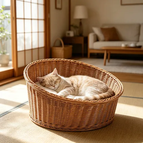 Washable Imitation Rattan Pet Nest Hand Woven Cat Bed Slanted Open Design Breathable Pet Sleeping Mat For Cats