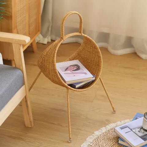 Creative Imitation Rattan Storage Basket Living Room Magazine Newspaper Holder Pastoral Style Woven Sundries Organizer