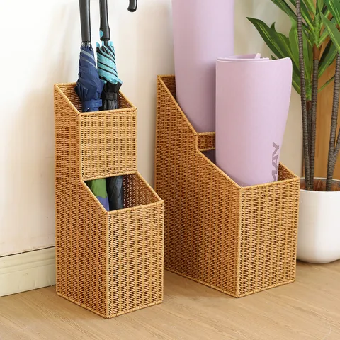 Minimalist Plastic Rattan Umbrella Bucket Storage Rack Multi Layer Tiered Stand Home Office Hallway Organizing Basket