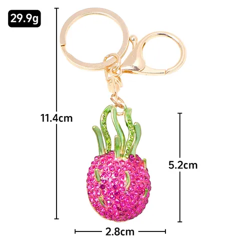 Luxus Zinklegierung Strass Frucht Schlüsselanhänger Hohl Herz Design Ananas Erdbeere Tasche Anhänger Kreativer Schlüsselring Für Geschenk