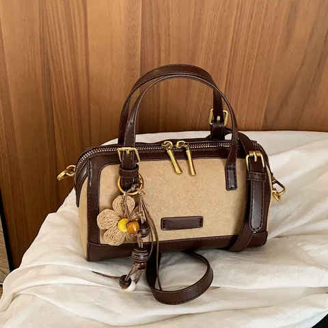 Retro PU Leather Leopard Print Boston Bag For Women Korean Niche Design Small Pillow Crossbody Bag Casual Handheld Shoulder Bag