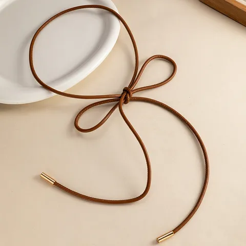 Cinturón Fino de Cuero de Moda para Mujer Elegante Lazo Cadena de Cintura Vestido Accesorios Decorativos