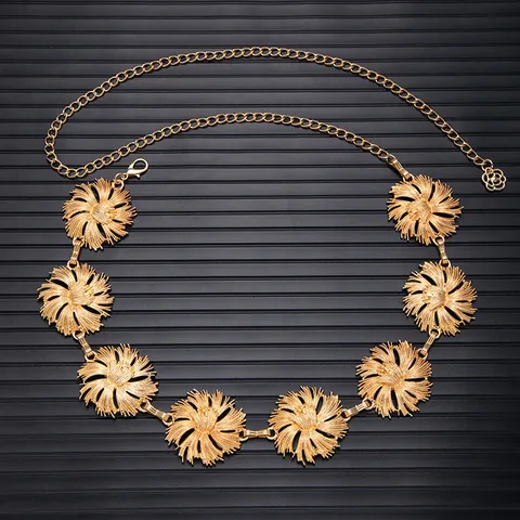 Women Retro Metal Waist Chain Floral Rhinestone Decorative Belt Elegant Dress Fashion Body Jewelry