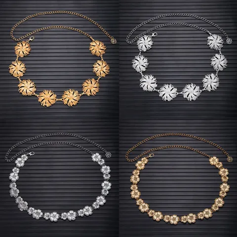 Women Retro Metal Waist Chain Floral Rhinestone Decorative Belt Elegant Dress Fashion Body Jewelry
