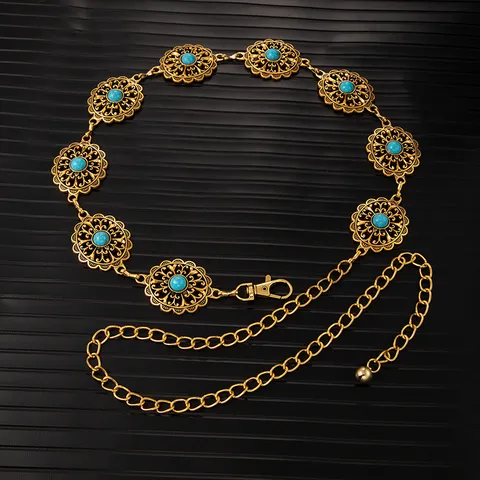 Vintage Embossed Metal Waist Chain Adjustable Alloy Waist Belt Dress Decorative Chain Fashion Body Jewelry For Women