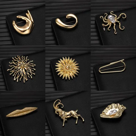 Exquisite Alloy Brooch High-End Design Fashion Suit Lapel Pin Badge Creative Animal Plant Geometric Jewelry Gift For Women