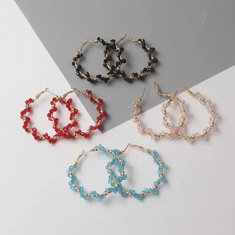 Fashion Alloy Artificial Pearl Hoop Earrings Metallic Wire Wrapped Geometric Large Circle Drop Earrings For Women Jewelry Gift