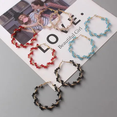 Fashion Alloy Artificial Pearl Hoop Earrings Metallic Wire Wrapped Geometric Large Circle Drop Earrings For Women Jewelry Gift