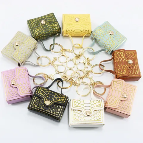 Porte-clés Mini Sac à Main en Cuir PU Motif Croco Quincaillerie Dorée Porte-monnaie Charme de Sac Clé de Voiture Cadeau