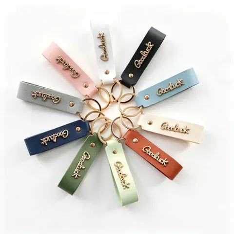 Porte-clés Lettre en Cuir PU Multicolore Goodluck Anneau de Clé de Voiture Style Couple Simple Pendentif de Sac Cadeau
