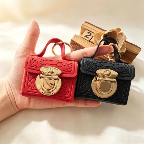 Mini Motif Crocodile Cuir Artificiel Petit Sac Porte-clés Portable Sac de Rangement Écouteurs Rétro Mode Breloque de Sac