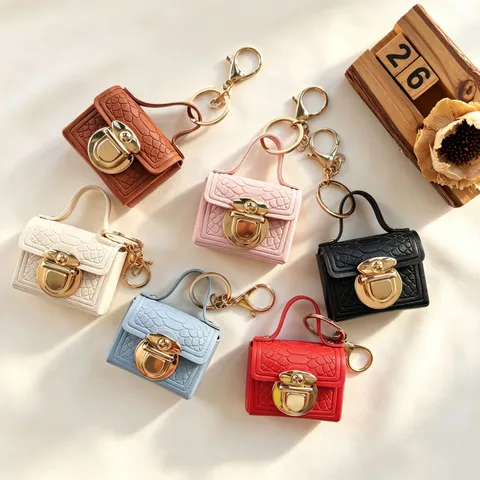 Mini Motif Crocodile Cuir Artificiel Petit Sac Porte-clés Portable Sac de Rangement Écouteurs Rétro Mode Breloque de Sac