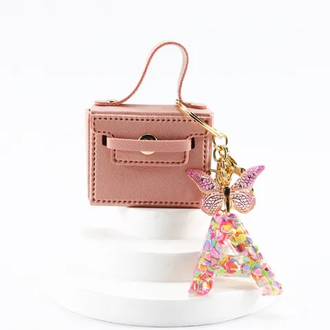 Pendentif Étui Écouteur Mini Sac en Cuir Lettre Créative Porte-Clés Papillon Mignon Ornement Suspendu de Voiture Cadeau