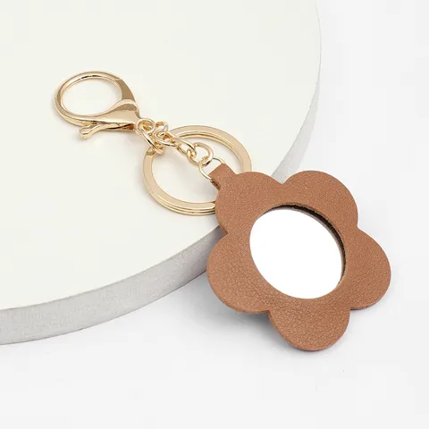Mignon Floral PU Cuir Portable Maquillage Miroir Porte-clés Voiture Pendentif Femmes Sac Suspendu Ornement Tendance Porte-clé Cadeau