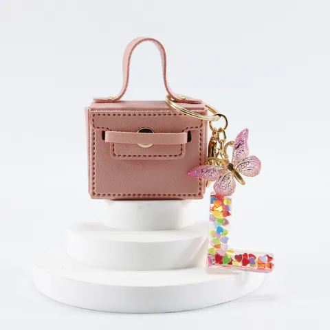 Pendentif Étui Écouteur Mini Sac en Cuir Lettre Créative Porte-Clés Papillon Mignon Ornement Suspendu de Voiture Cadeau