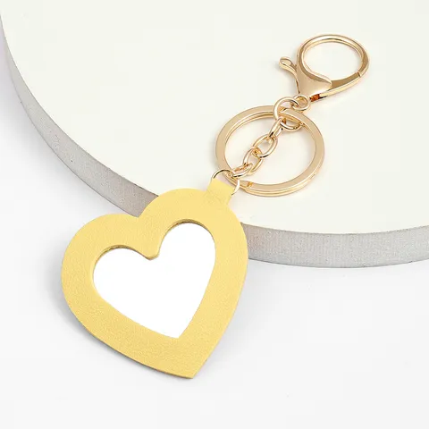 Porte-clés Miroir Cœur en Cuir PU Mignon Amour Miroir de Maquillage Anneau de Clé Breloque de Sac Pendentif de Voiture Accessoires de Mode pour Femmes
