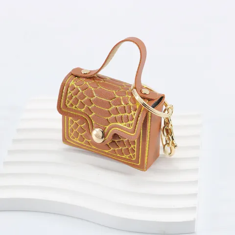 Porte-clés Mini Sac à Main en Cuir PU Motif Croco Quincaillerie Dorée Porte-monnaie Charme de Sac Clé de Voiture Cadeau