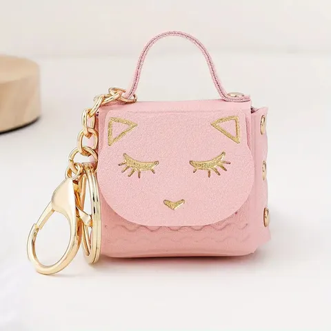 Porte-clés Chat Mignon Mini Portefeuille Monnaie en Cuir PU Mignon Animal Chaîne de Clés Pendentif Cadeau Pour Femmes
