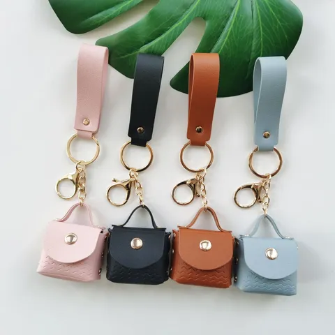 Porte-clés Mini Sac en Cuir PU Mignon Portefeuille Chaîne Clé de Voiture Anneau Support Femme Sac à Main Pendentif Charme Cadeau Accessoires