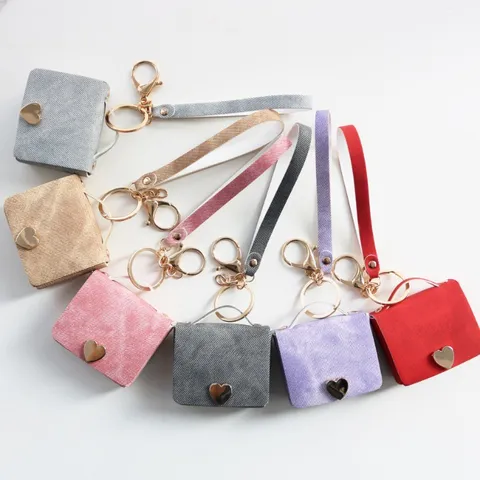 Mini Porte-Monnaie Cœur en Similicuir Porte-Clés Joli Sac de Rangement pour Écouteurs Pendentif Charme de Sac Cadeau