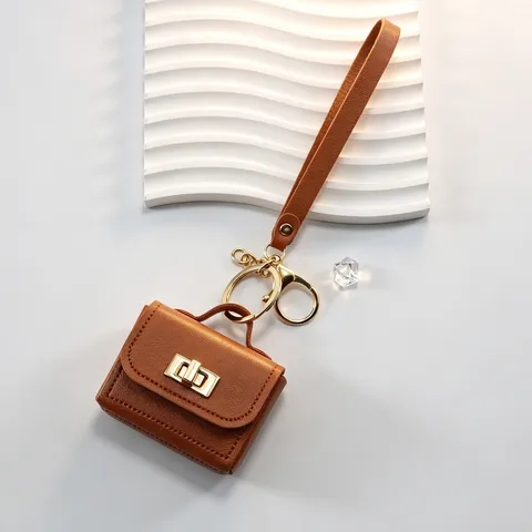 Sac de Rangement pour Écouteurs Mini Cadenas en Cuir PU Mignon Porte-Monnaie Porte-Clés Pendentif de Sac