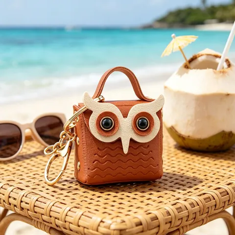 Pochette d'Écouteurs en Cuir Hibou Mignon Porte-clés Mini Portemonnaie Pendentif de Sac Accessoires Design Animaux
