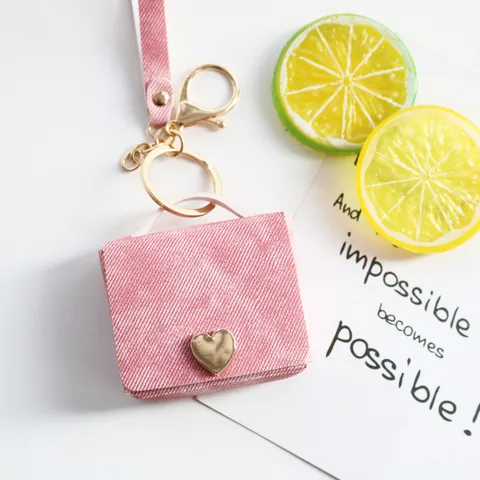 Mini Porte-Monnaie Cœur en Similicuir Porte-Clés Joli Sac de Rangement pour Écouteurs Pendentif Charme de Sac Cadeau