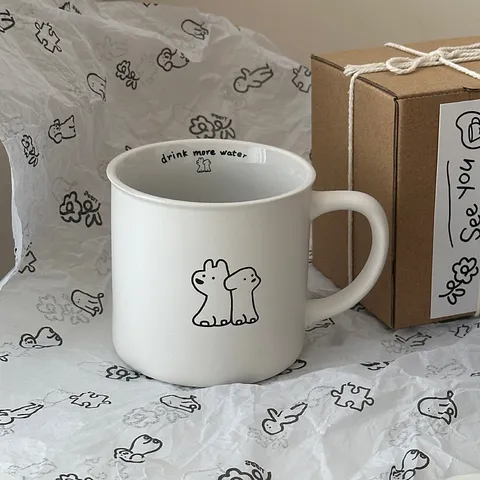 Simple Ceramic Cartoon Dog Mug Matte Frosted Coffee Cup Cute Water Cup For Couple Office Daily Home Gift