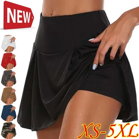 Women's High Waisted Active Skort With Pockets Double Layer Athletic Tennis Skirt Anti Exposure Running Yoga Shorts Skirt For Summer Gym Workout Sportswear