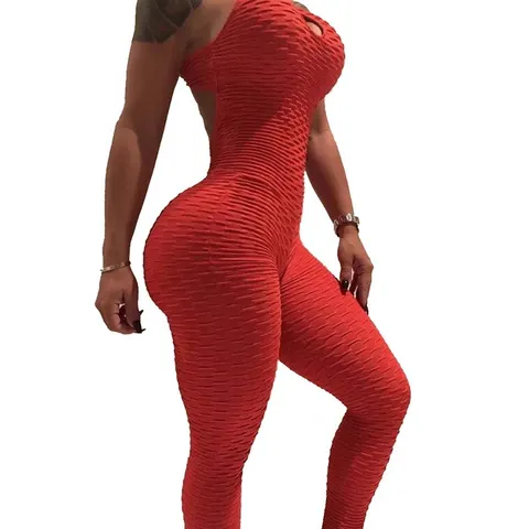 Women Backless Halter Yoga Jumpsuit Honeycomb Textured One Piece Fitness Bodysuit Sleeveless Butt Lifting Sport Romper