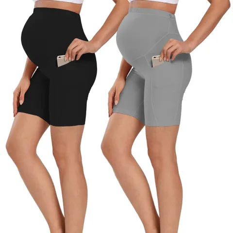 Women's Maternity Yoga Sports Shorts High Waist Belly Support Slim Fitness Workout Athletic Shorts Summer Activewear