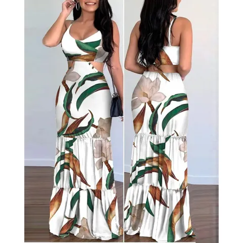 Women V-Neck Sleeveless High Waist Slim Fit Tropical Floral Print Maxi Pencil Dress Casual Vacation Long Dress